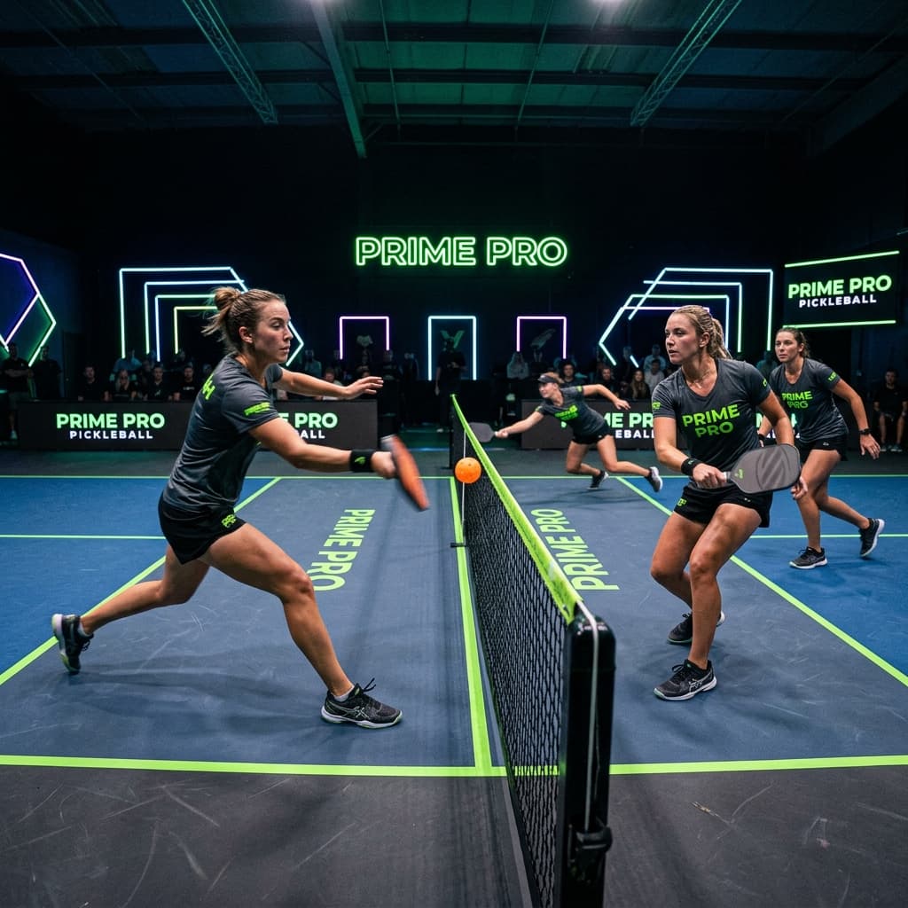 Athletes playing pickleball on premium court